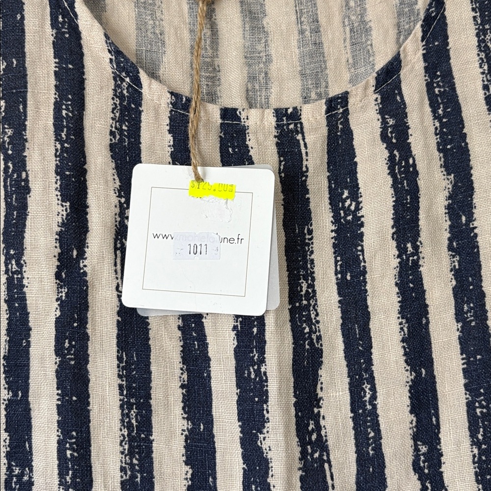 MARIE LA LUNE: 100% linen Made in Italy Striped Sleeveless Shirt Dress NWT - Picture 7 of 9